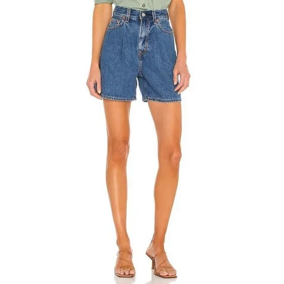 Levi's Pleated Ribcage Denim Shorts Ultra High Rise Waisted Preppy Now And Then - Picture 11 of 15